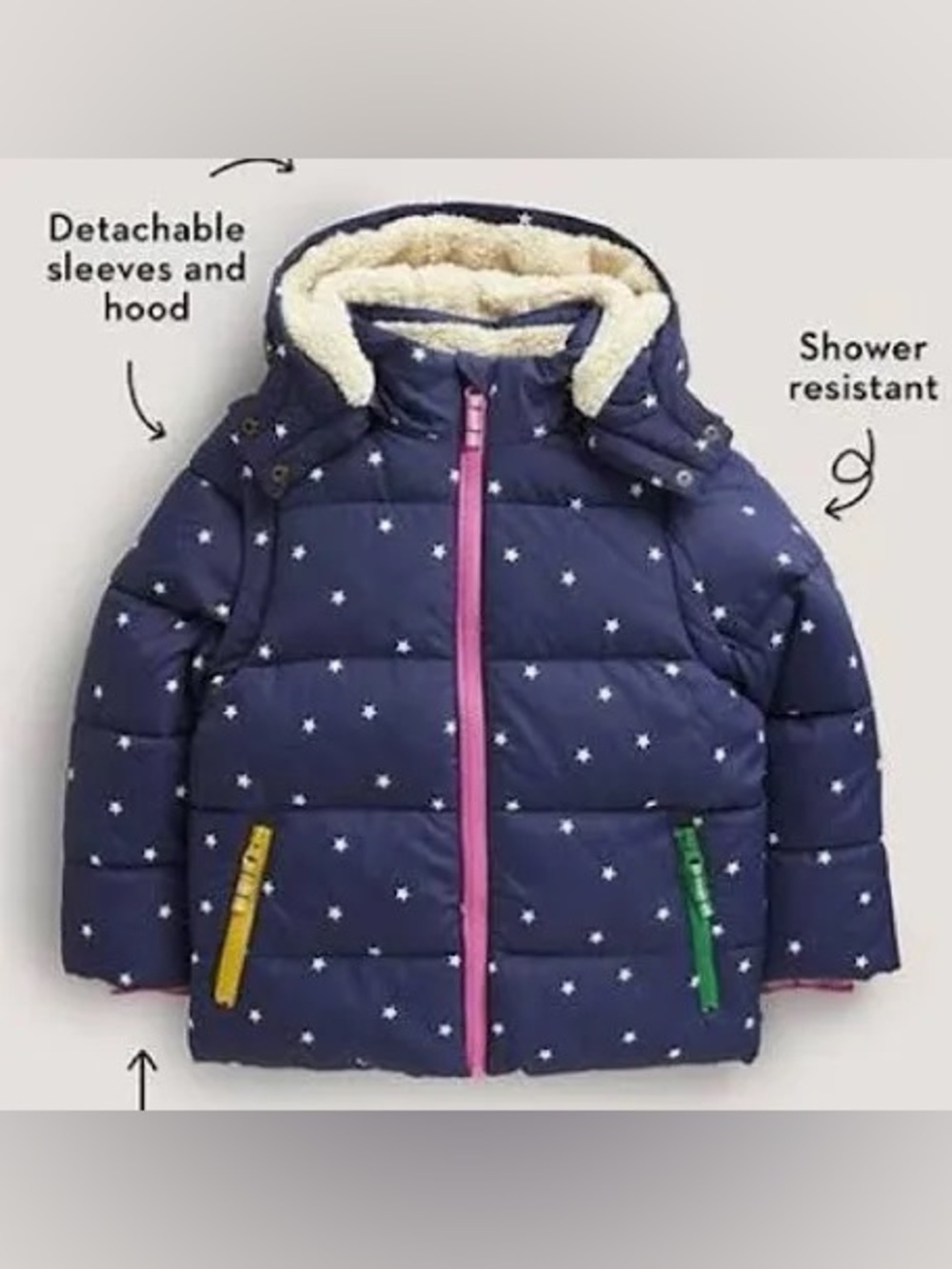 Boden Convertible Puffer Jacket, 5-6 Y